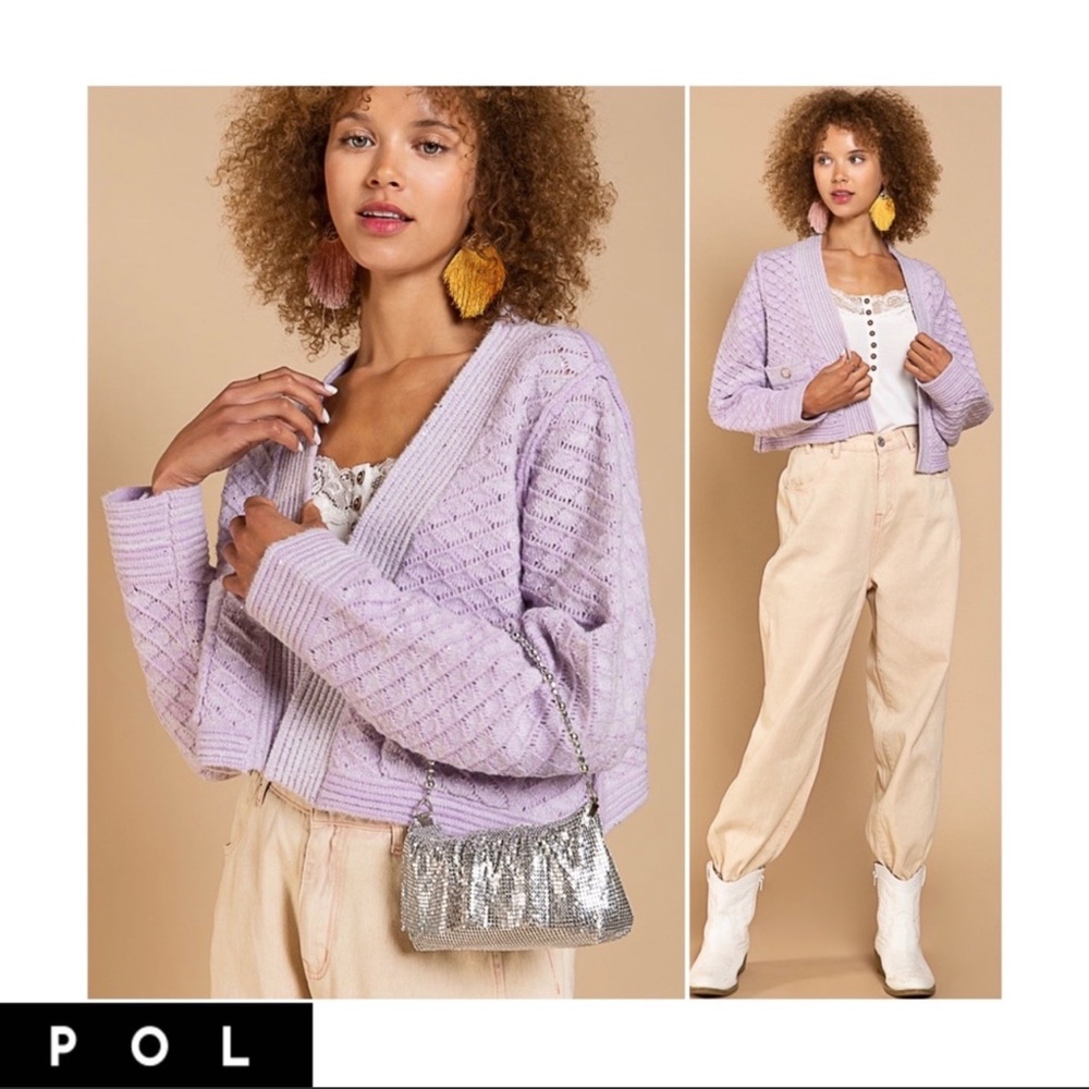 Pol Lavender Open Cardigan With Pockets